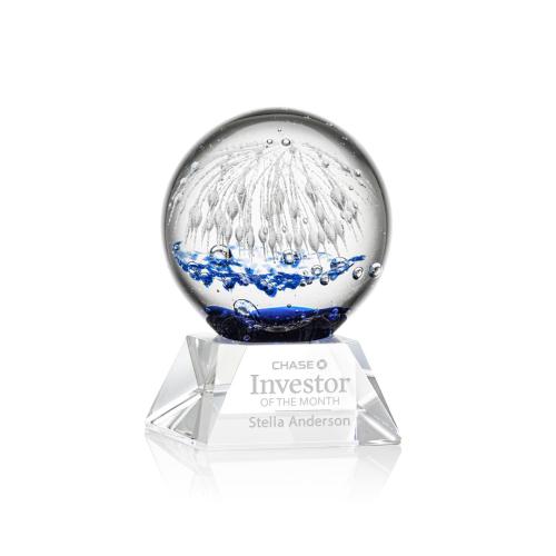 Corporate Awards - Glass Awards - Art Glass Awards - Starburst Clear on Sheffield Base Spheres Glass Award