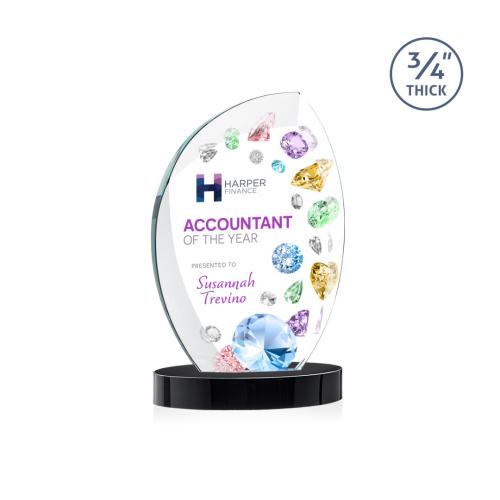 Corporate Awards - Crystal Awards - Wichita Full Color Black on Alberton Base Flame Crystal Award