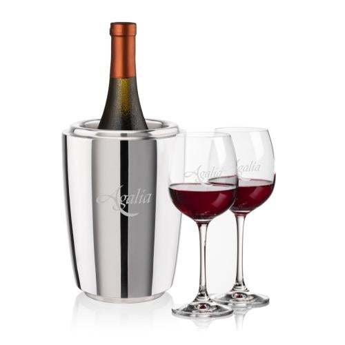 Corporate Recognition Gifts - Etched Barware - Pescara Wine Cooler & Danforth Wine Set