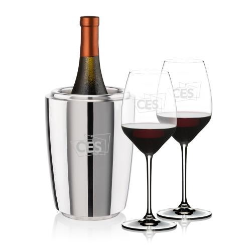 Corporate Recognition Gifts - Etched Barware - Pescara Wine Cooler & RIEDEL Extreme Wine Set