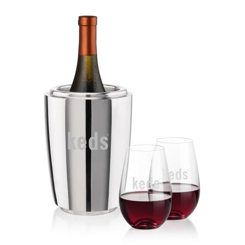 Corporate Recognition Gifts - Etched Barware - Pescara Wine Cooler & Boston Stemless Wine Set