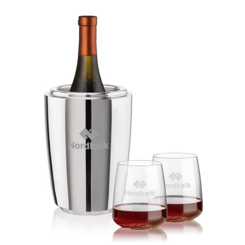 Corporate Recognition Gifts - Etched Barware - Pescara Wine Cooler & Dunhill Stemless Wine Set