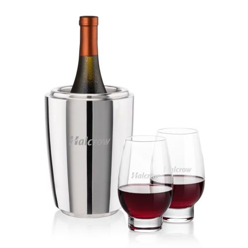 Corporate Recognition Gifts - Etched Barware - Pescara Wine Cooler & Glenarden Stemless Wine Set