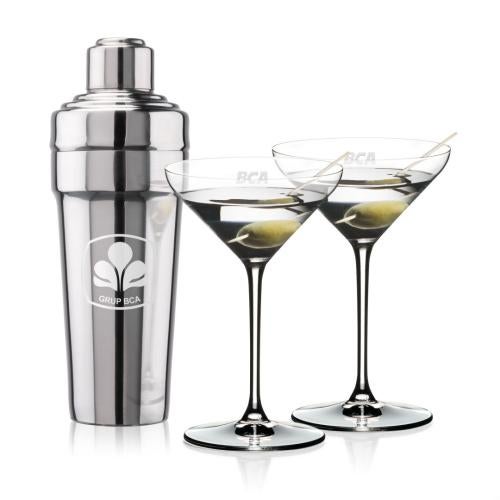 Corporate Recognition Gifts - Etched Barware - Milano Shaker & RIEDEL Martini Set