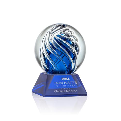 Corporate Awards - Glass Awards - Art Glass Awards - Genista Blue on Sheffield Base Spheres Glass Award