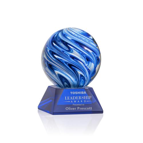 Corporate Awards - Glass Awards - Art Glass Awards - Naples Blue on Sheffield Base Spheres Glass Award