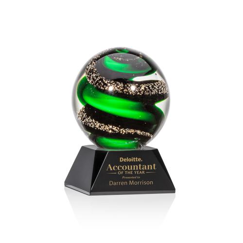 Corporate Awards - Glass Awards - Art Glass Awards - Zodiac Black on Sheffield Base Spheres Glass Award