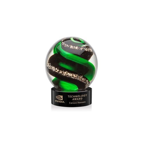Corporate Awards - Glass Awards - Art Glass Awards - Zodiac Black on Stanrich Base Spheres Glass Award
