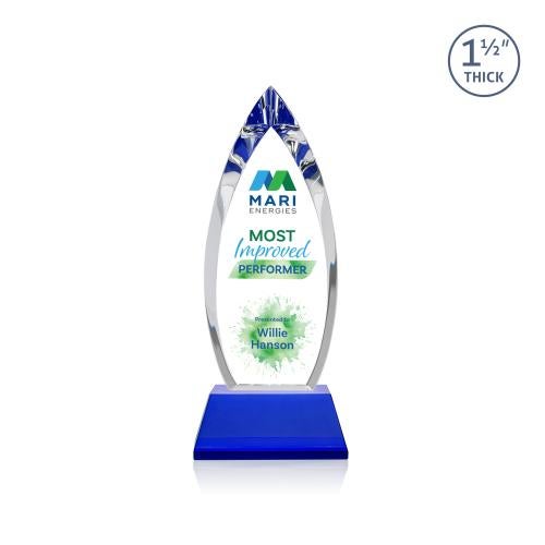 Corporate Awards - Crystal Awards - Fortier Full Color Blue on Entwhistle Base Arch & Crescent Crystal Award