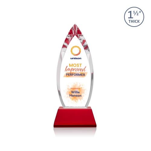 Corporate Awards - Crystal Awards - Fortier Full Color Red on Entwhistle Base Arch & Crescent Crystal Award