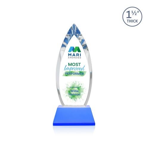 Corporate Awards - Crystal Awards - Fortier Full Color Sky Blue on Entwhistle Base Arch & Crescent Crystal Award
