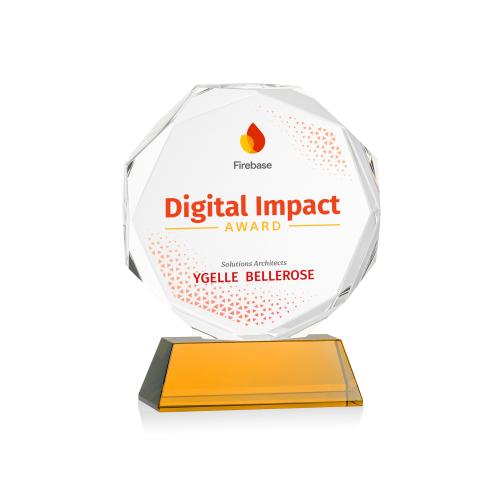 Corporate Awards - Crystal Awards - Acadian Full Color Amber on Newhaven Base Crystal Award