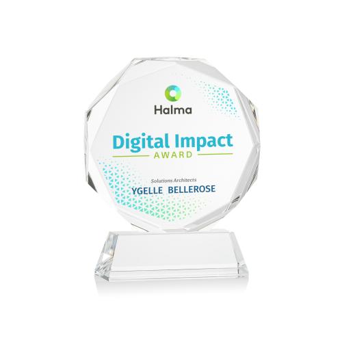 Corporate Awards - Crystal Awards - Acadian Full Color Clear on Newhaven Base Crystal Award