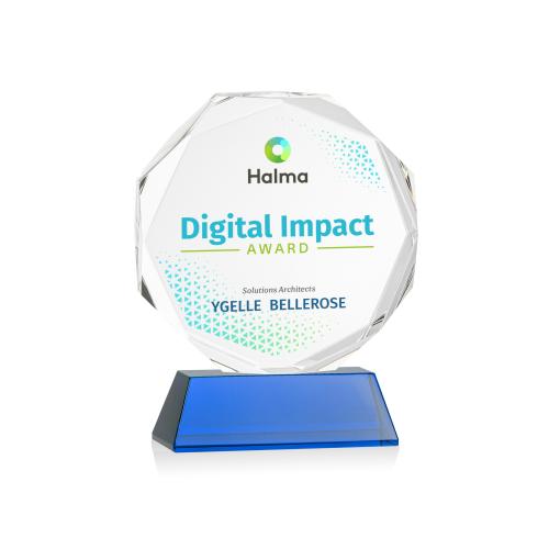 Corporate Awards - Crystal Awards - Acadian Full Color Blue on Newhaven Base Crystal Award