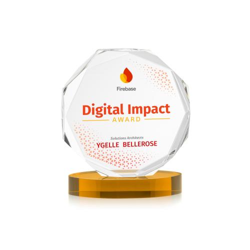 Corporate Awards - Crystal Awards - Acadian Full Color Amber on Alberton Base Crystal Award