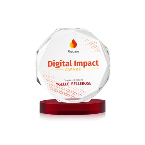 Corporate Awards - Crystal Awards - Acadian Full Color Red on Alberton Base Crystal Award