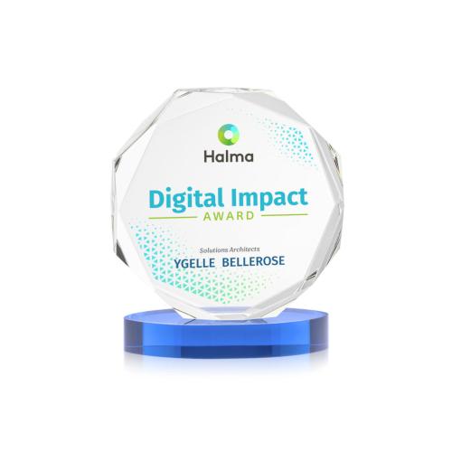 Corporate Awards - Crystal Awards - Acadian Full Color Sky Blue on Alberton Base Crystal Award