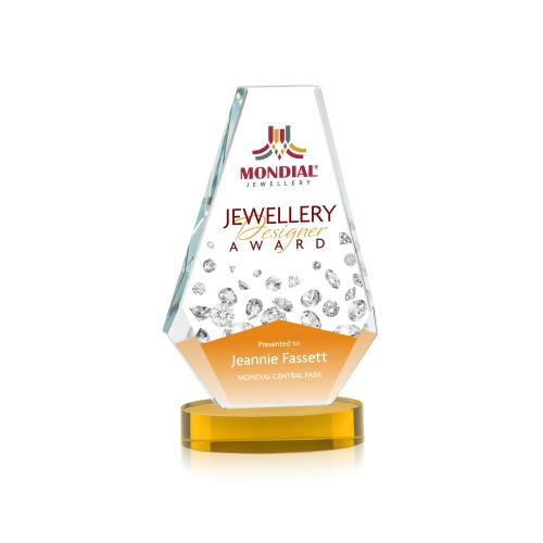Corporate Awards - Crystal Awards - Kingsley Full Color Amber on Alberton Base Crystal Award
