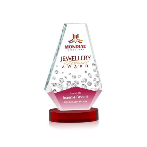 Corporate Awards - Crystal Awards - Kingsley Full Color Red on Alberton Base Crystal Award