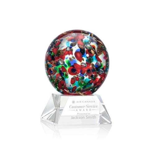 Corporate Awards - Glass Awards - Art Glass Awards - Fantasia Clear on Sheffield Base Spheres Glass Award