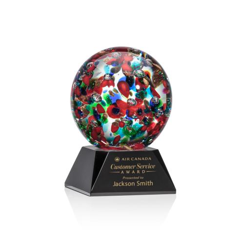 Corporate Awards - Glass Awards - Art Glass Awards - Fantasia Black on Sheffield Base Spheres Glass Award