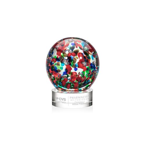 Corporate Awards - Glass Awards - Art Glass Awards - Fantasia Clear on Stanrich Base Spheres Glass Award