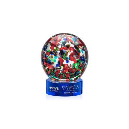 Corporate Awards - Glass Awards - Art Glass Awards - Fantasia Blue on Stanrich Base Spheres Glass Award