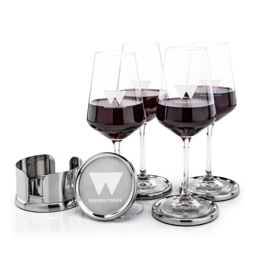 Corporate Recognition Gifts - Etched Barware - Baldoni Coasters & Breckland Wine Set