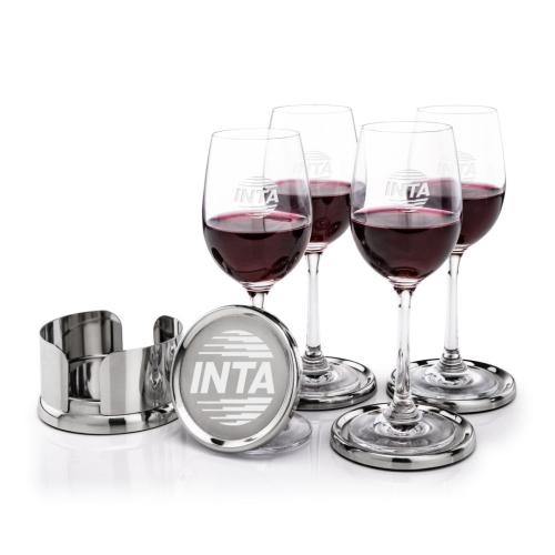 Corporate Recognition Gifts - Etched Barware - Baldoni Coasters & Burlington Wine Set