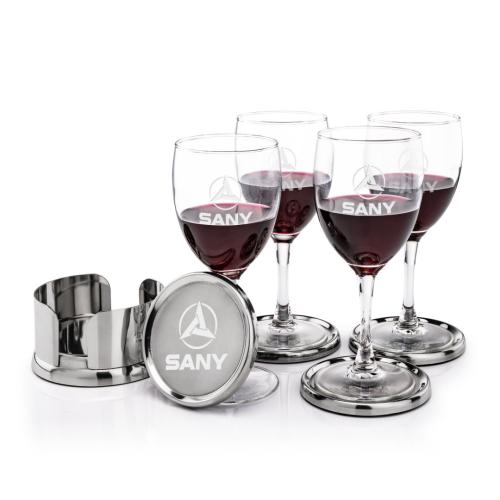 Corporate Recognition Gifts - Etched Barware - Baldoni Coasters & Carberry Wine Set
