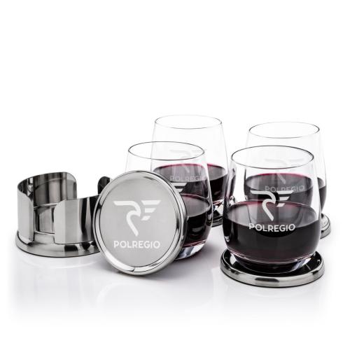 Corporate Recognition Gifts - Etched Barware - Baldoni Coasters & Crestview Stemless Wine Set