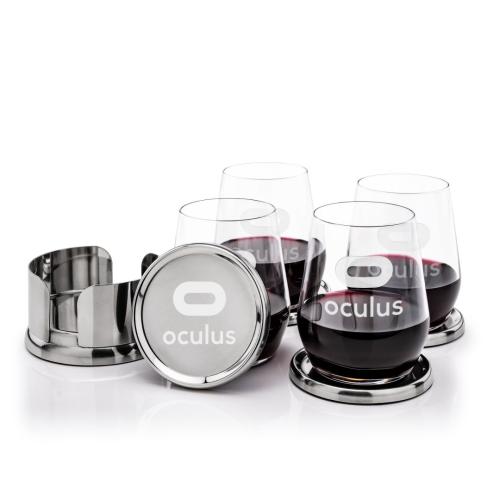 Corporate Recognition Gifts - Etched Barware - Baldoni Coasters & Germain Stemless Wine Set