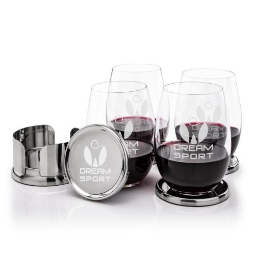Corporate Recognition Gifts - Etched Barware - Baldoni Coasters & Laurent Stemless Wine Set