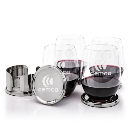 Corporate Recognition Gifts - Etched Barware - Baldoni Coasters & RIEDEL Stemless Wine Set
