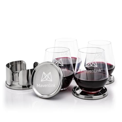 Corporate Recognition Gifts - Etched Barware - Baldoni Coasters & Reina Stemless Wine Set