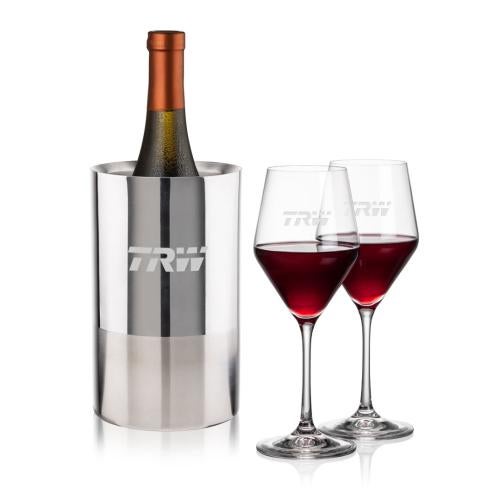 Corporate Recognition Gifts - Etched Barware - Catania Wine Cooler & Bengston Wine Set