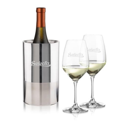 Corporate Recognition Gifts - Etched Barware - Catania Wine Cooler & Santiago Wine Set