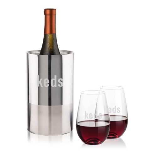 Corporate Recognition Gifts - Etched Barware - Catania Wine Cooler & Boston Stemless Wine Set