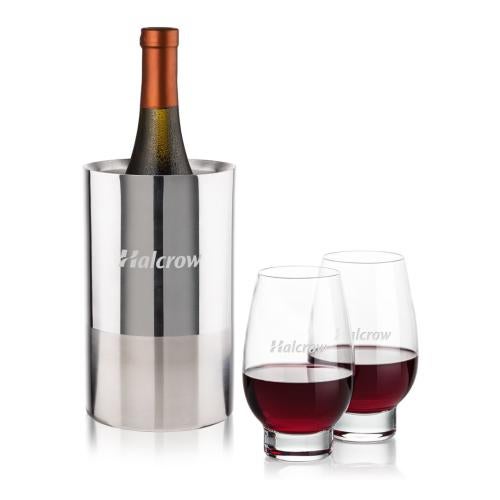 Corporate Recognition Gifts - Etched Barware - Catania Wine Cooler & Glenarden Stemless Wine Set