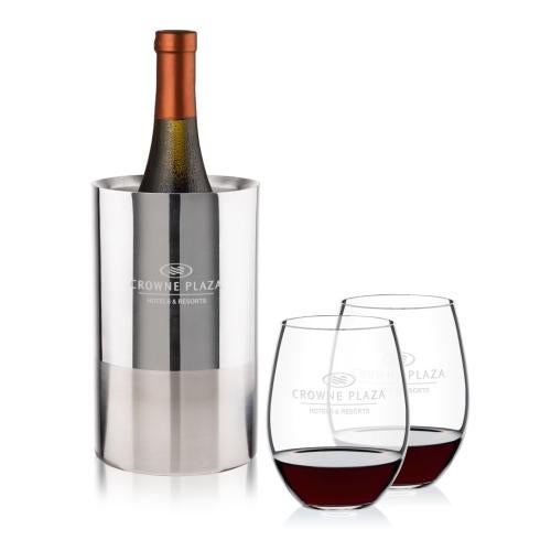 Corporate Recognition Gifts - Etched Barware - Catania Wine Cooler & RIEDEL Stemless Wine Set