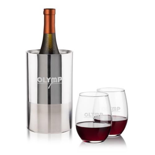 Corporate Recognition Gifts - Etched Barware - Catania Wine Cooler & Stanford Stemless Wine Set