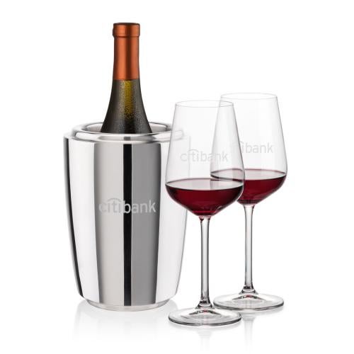 Corporate Recognition Gifts - Etched Barware - Pescara Wine Cooler & Elderwood Wine Set