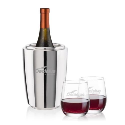 Corporate Recognition Gifts - Etched Barware - Pescara Wine Cooler & Salem Stemless Wine Set