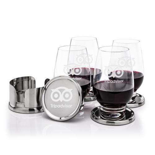 Corporate Recognition Gifts - Etched Barware - Baldoni Coasters & Glenarden Stemless Wine Set