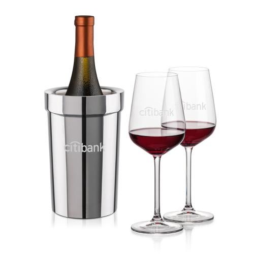 Corporate Recognition Gifts - Etched Barware - Milano Wine Cooler & Elderwood Wine Set
