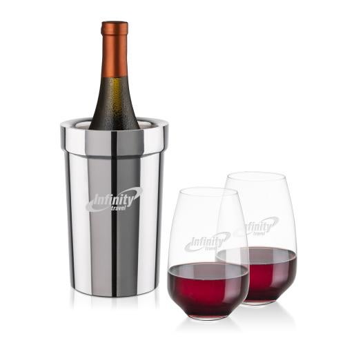 Corporate Recognition Gifts - Etched Barware - Milano Wine Cooler & Oldham Stemless Wine Set