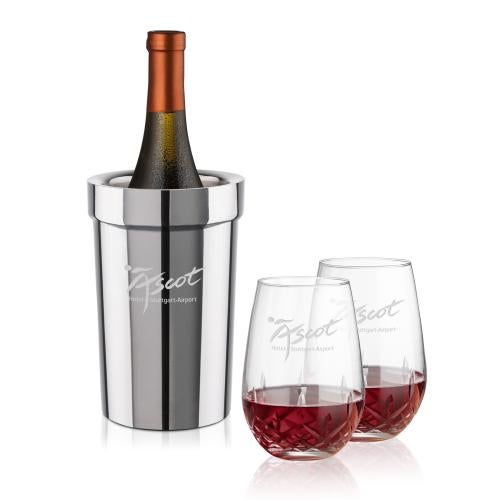 Corporate Recognition Gifts - Etched Barware - Milano Wine Cooler & Templeton Stemless Wine Set