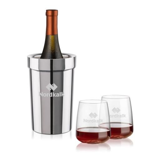 Corporate Recognition Gifts - Etched Barware - Milano Wine Cooler & Dunhill Stemless Wine Set