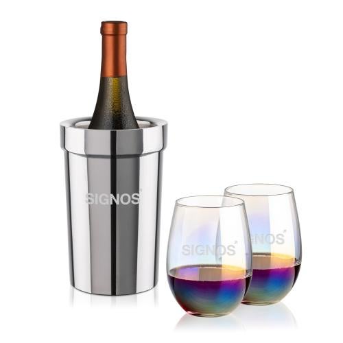 Corporate Recognition Gifts - Etched Barware - Milano Wine Cooler & Miami Stemless Wine Set