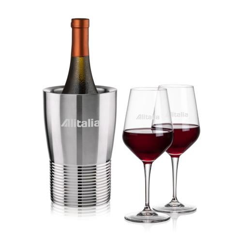 Corporate Recognition Gifts - Etched Barware - Genoa Wine Cooler & Germain Wine Set